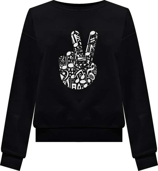 Women's Peace Finger Notes Word Art Crewneck Sweatshirt