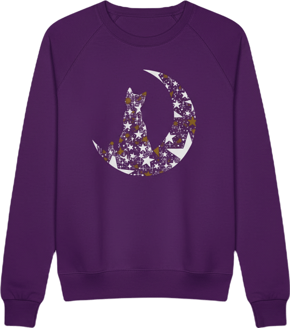 Women's Cat Sitting On Moon Word Art Crewneck Sweatshirt