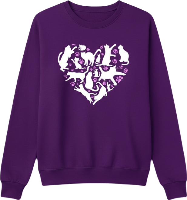 Women's Cat Heart Word Art Crewneck Sweatshirt
