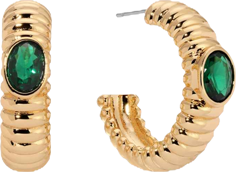 Ribbed Emerald Large Hoops