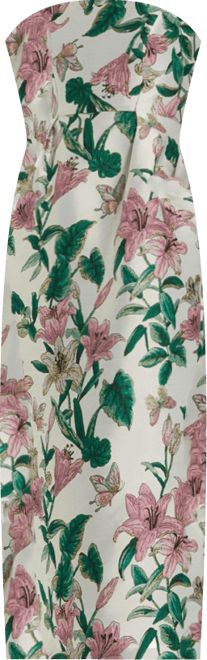 Women's Floral Brocade Strapless Fitted Midi Dress