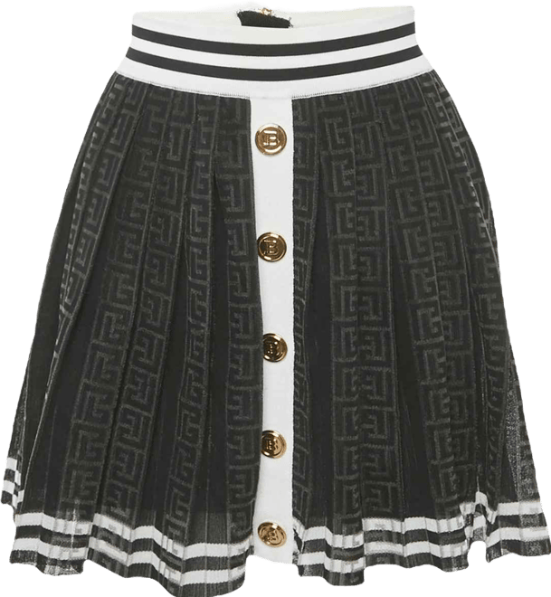 Women's Black Monogram Mesh Pleated Mini Skirt