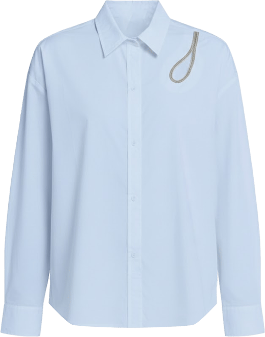 Women's Rhinestone Trim Cutout Shirt Button Down Top