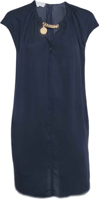 Women's Navy Blue Georgette Chain Detail Mini Dress