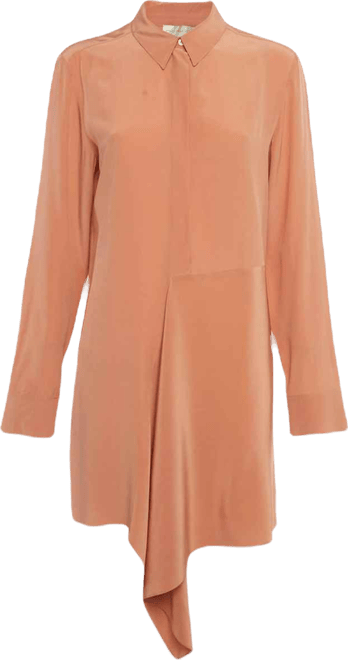 Women's Peach/light Orange Silk Asymmetric Midi Dress