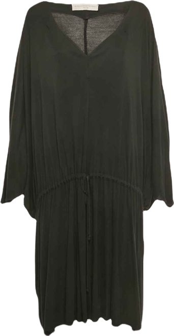 Women's Black Jersey Plunge Neck Drawstring Midi Dress