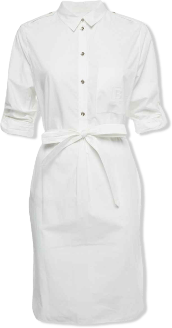 Women's White Cotton Belted Mini Dress