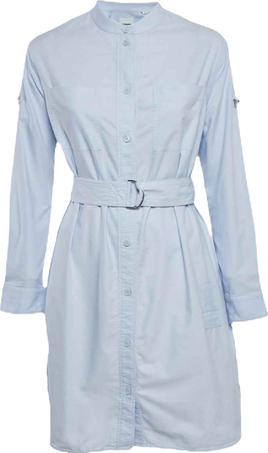 Women's Blue Cotton Belted Short Shirt Dress