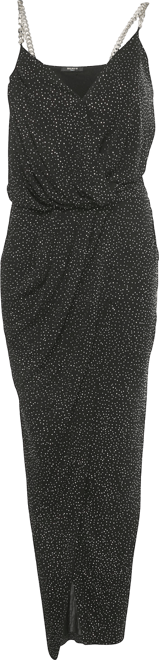 Women's Black Studded Jersey Metallic Strap Maxi Dress