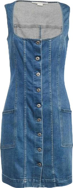 Women's Blue Denim Scoop Neck Mini Dress