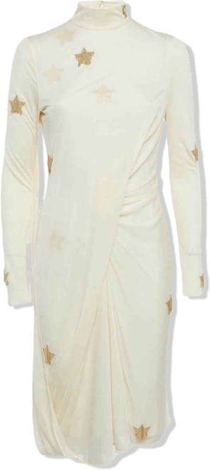 Women's Cream Star Embellished Jersey Draped Knee-Length Dress