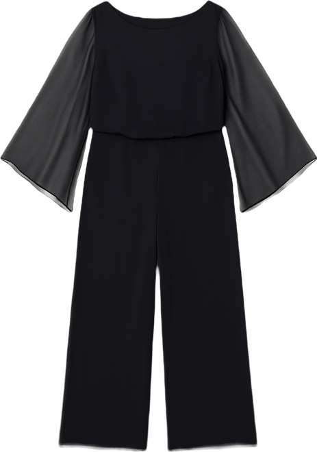 Women's Scoop Neck Wide Leg Jumpsuit with Sleeves