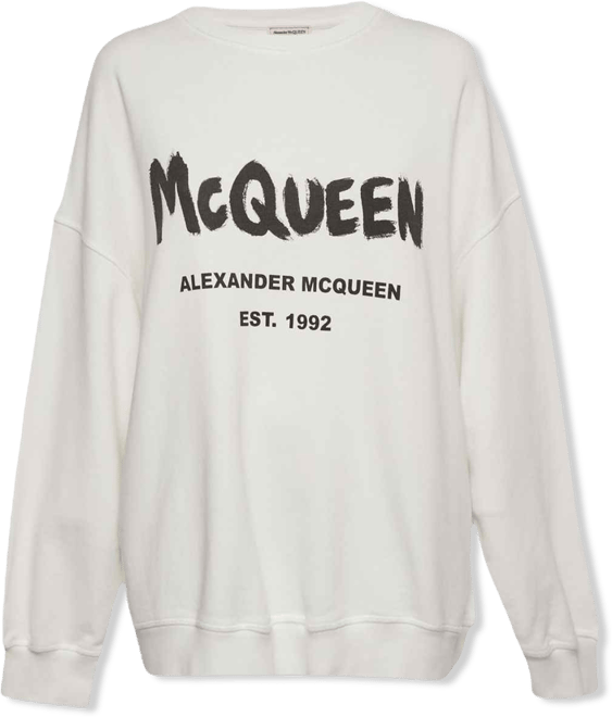 Women's White Logo Print Cotton Sweatshirt