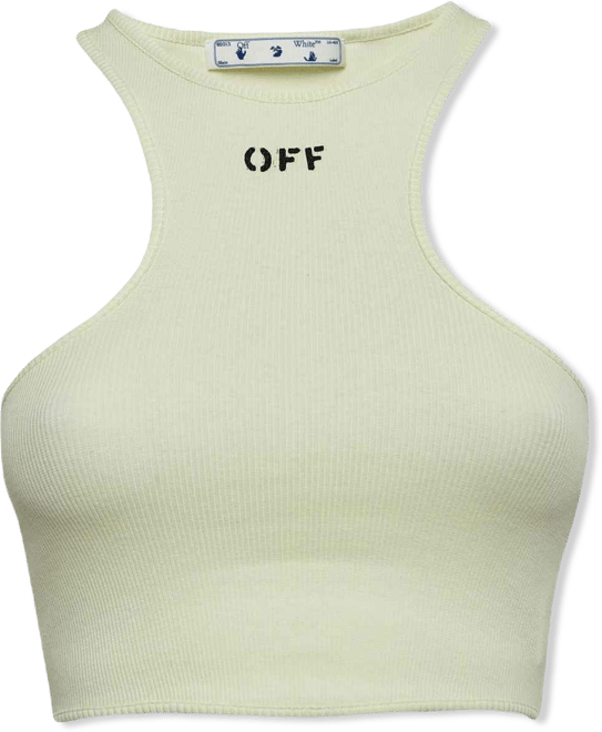 Women's Green Logo Print Rib Knit Crop Tank Top