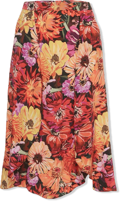 Women's Multicolor Floral Print Silk Wrap Style Skirt
