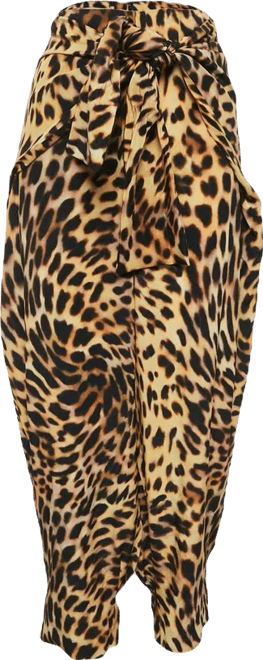 Women's Brown Leopard Print Silk Tie-Up Trousers