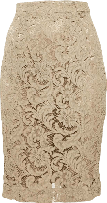 Women's Beige Lace Knee-Length Skirt