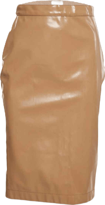 Women's Beige Synthetic Split Hem Pencil Skirt