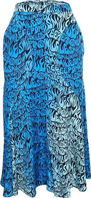 Women's Blue Printed Crepe Midi Skirt