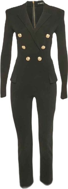 Women's Black Double Breasted Jersey Tailored Jumpsuit