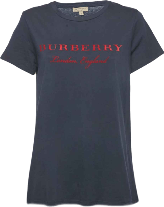 Women's Navy Blue/red Logo Flocked Jersey T-Shirt