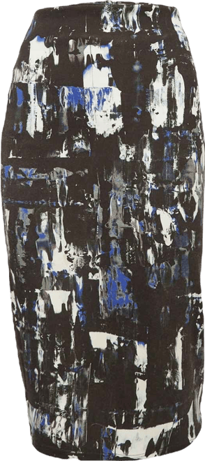 Women's Pre-Owned Mcq By Alexander Mcqueen Black Jersey Printed Pencil Midi Skirt