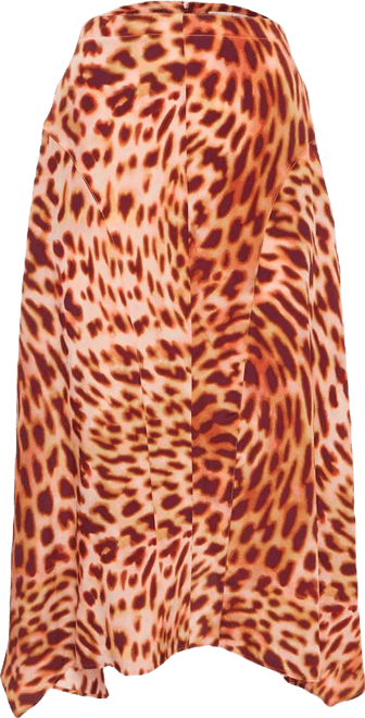 Women's Pink/brown Leopard Print Silk Flared Midi Skirt