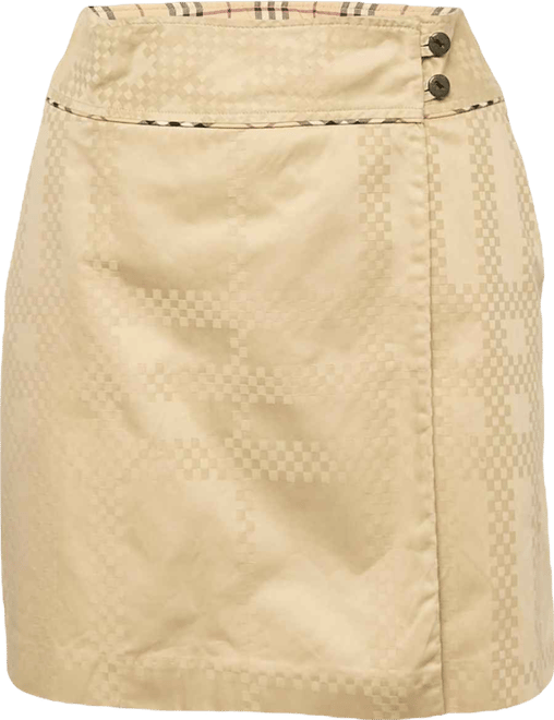 Women's Beige Cotton Jacquard Mini Wrap Skirt