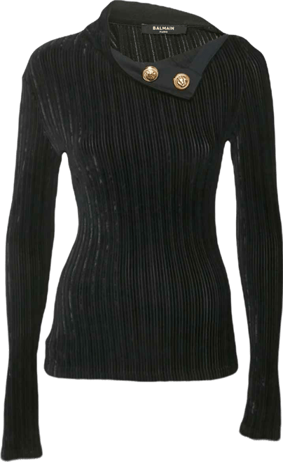 Women's Black Velvet Rib Knit Pullover