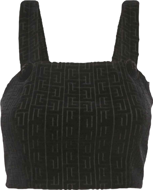 Women's Black Patterned Velvet Crop Top