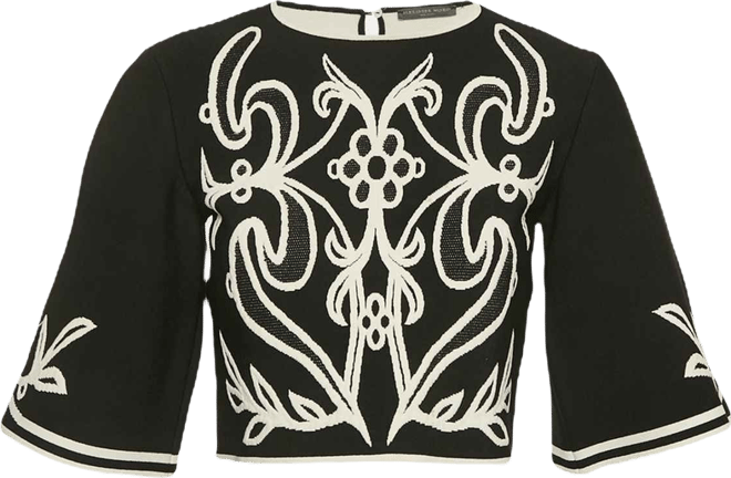 Women's Black Floral Embossed Knit Crop Top