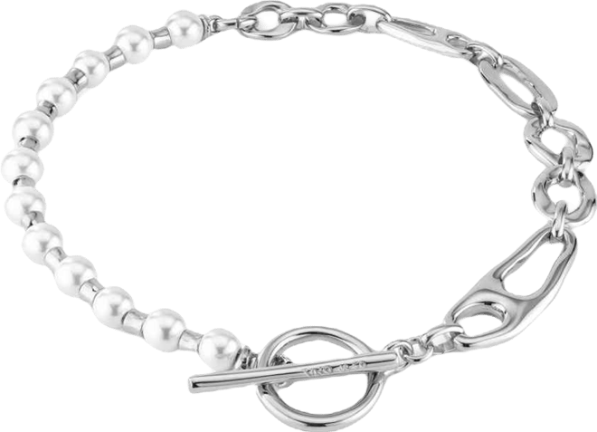 Sterling Silver Metal Alloy and Cultivated Pearl Links Necklace