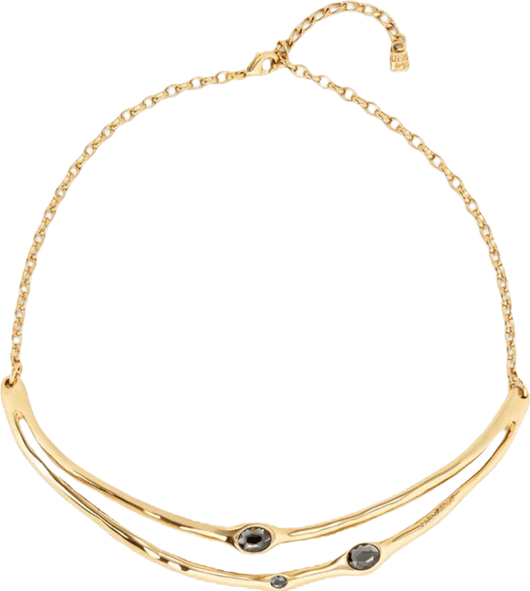 18K Gold-Plated Metal Alloy Rigid Necklace with Black Faceted Crystals