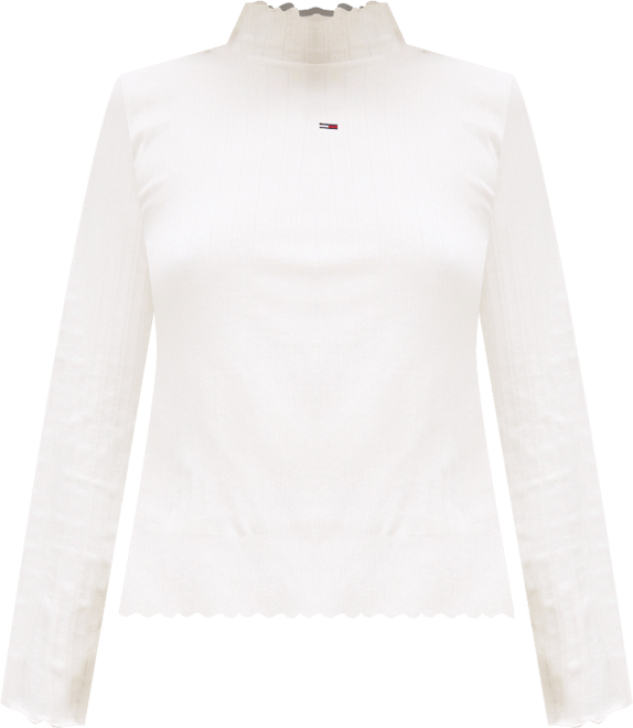 Women's Slim Ribbed Lettuce Edge Mock Neck Top