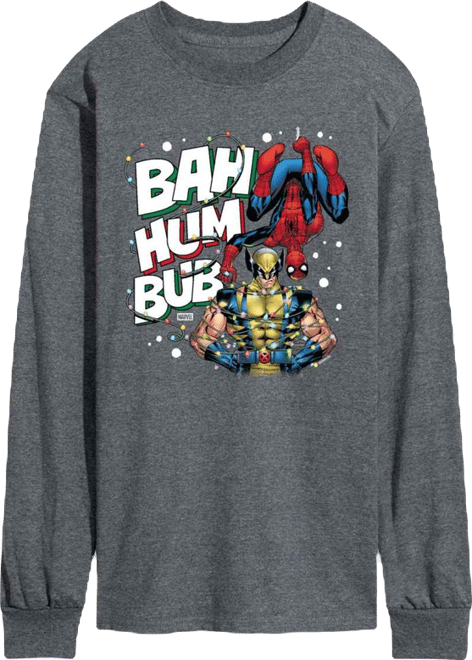 Men's Marvel Bah Hum Bub Wolverine and Spider-Man Graphic Long-Sleeve T-Shirt