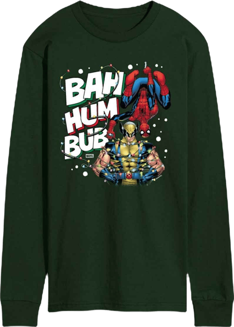 Men's Marvel Bah Hum Bub Wolverine and Spider-Man Graphic Long-Sleeve T-Shirt