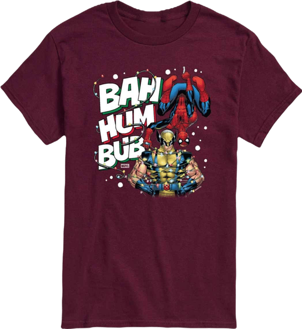 Men's Marvel Bah Hum Bub Wolverine and Spider-Man Graphic Short-Sleeve T-Shirt
