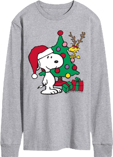 Men's Peanuts Woodstock and Snoopy Christmas Graphic Long-Sleeve T-Shirt
