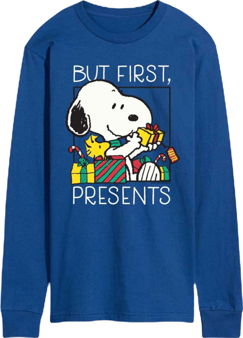 Men's Peanuts Christmas Snoopy But First Presents Graphic Long-Sleeve T-Shirt