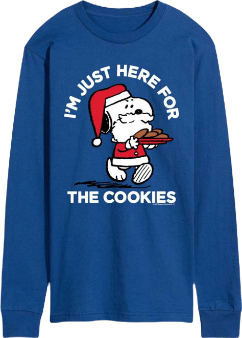 Men's Peanuts Santa Snoopy I'M Just Here for the Cookies Graphic Crewneck T-Shirt