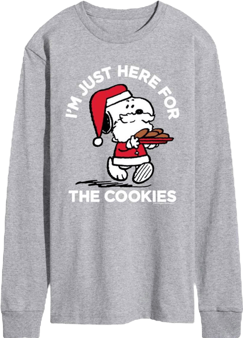 Men's Peanuts Santa Snoopy I'M Just Here for the Cookies Graphic Crewneck T-Shirt