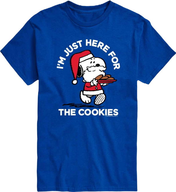 Men's Peanuts Santa Snoopy I'M Just Here for the Cookies Graphic Short-Sleeve T-Shirt