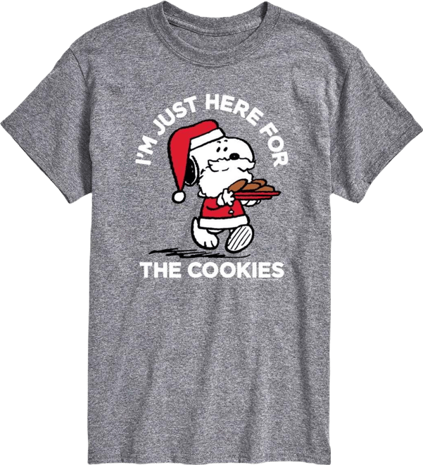 Men's Peanuts Santa Snoopy I'M Just Here for the Cookies Graphic Short-Sleeve T-Shirt