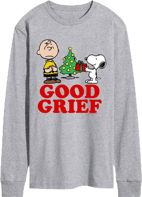 Men's Peanuts Good Grief Charlie and Snoopy Christmas Presents Graphic Long-Sleeve T-Shirt