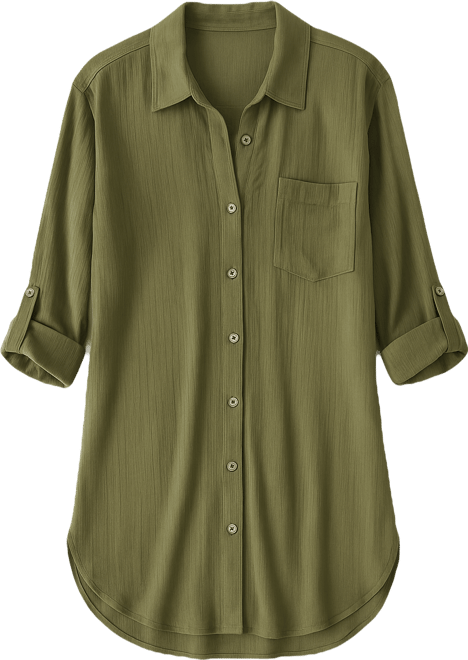 Women's Gauze Collared Button-Front Beach Shirt