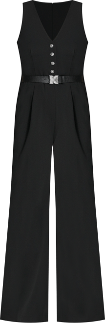 Women's Belted V-Neck Sleeveless Jumpsuit