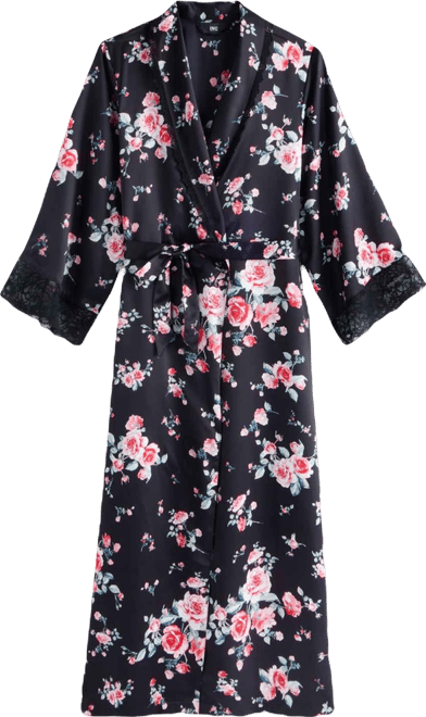 Women's Printed Lace Trim Shawl Collar Robe, Created for Macy's