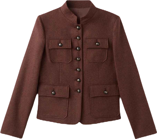 Women's Band Collar And Pockets Wool Jacket