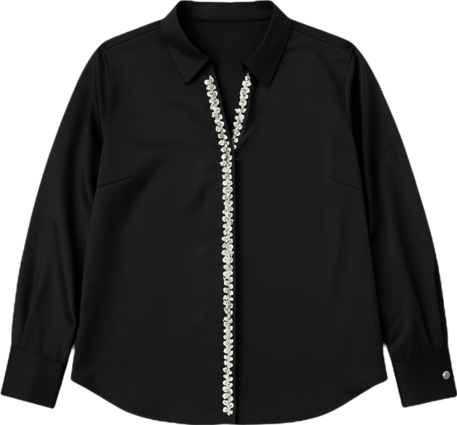 Plus Size Long-Sleeves Satin Top