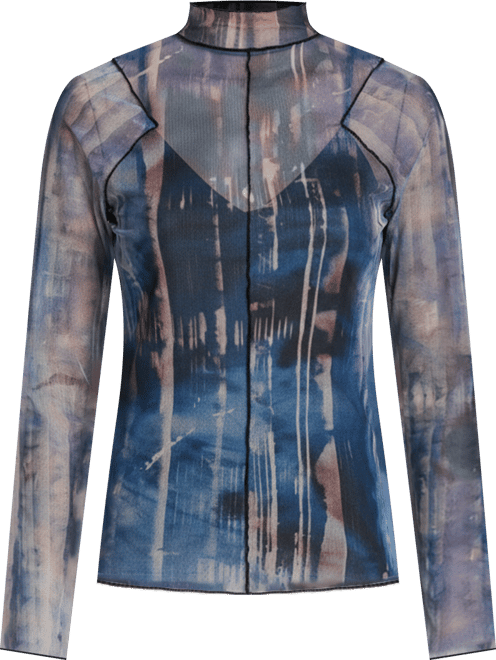 Women's Long-Sleeve Exposed Seam Mesh Top with Sleeveless Camisole